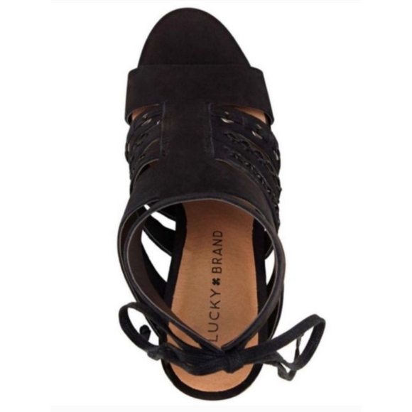 Lucky Brand Suede LEATHER Embroidered Block Heel Sandal Booties sz 9.5 M BLACK - Picture 4 of 14